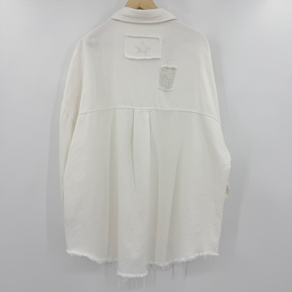 POL Distressed Denim Shacket White Oversized Star Patch XL Jean Jacket - Picture 3 of 9
